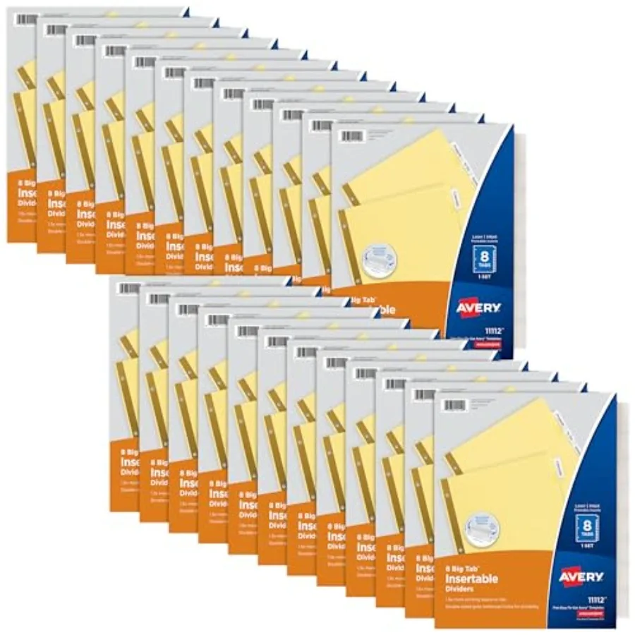 

Big Tab Insertable Dividers for 3 Ring 8-Tab Set Buff Paper Clear Tabs 48 Sets of 11112 11115
