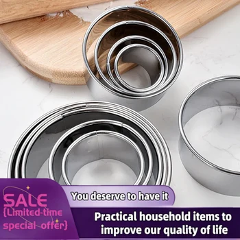 Conjunto de 3/5 Peças de Cortadores Redondos de Aço Inoxidável para Biscoitos e Massas, Ferramentas DIY para Confeitaria e Utensílios de Cozinha