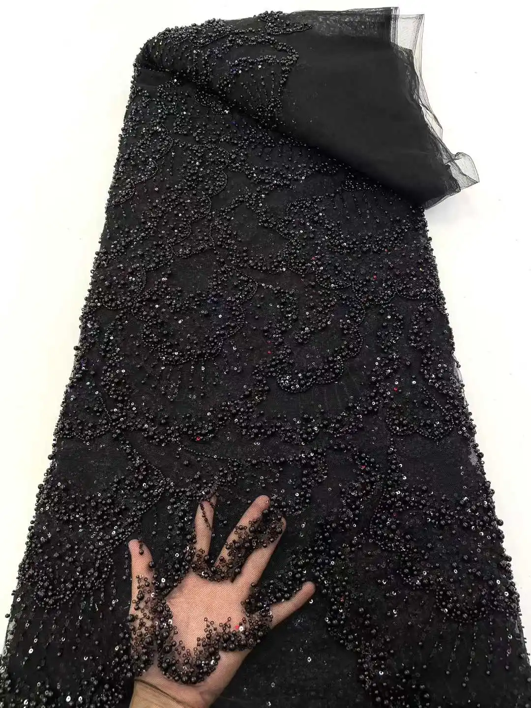 럭셔리 아프리카 스팽글 비즈 레이스 원단 2025 고품질 신랑 나이지리아 웨딩 신부 자수 프랑스 튤 바느질