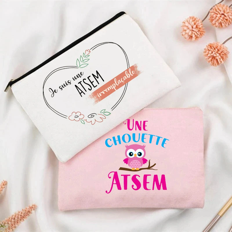 French ATSEM Print Makeup Bag Travel Toiletry Organizer School Pencil Bags Travel Fashion Neceser Graduate Thank Gift for  ATSEM