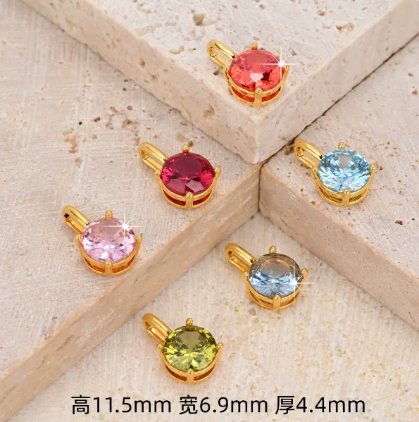 18k gemstone pendants colorful zircons charms au750 jewelry components karat gold 4 claw pendant