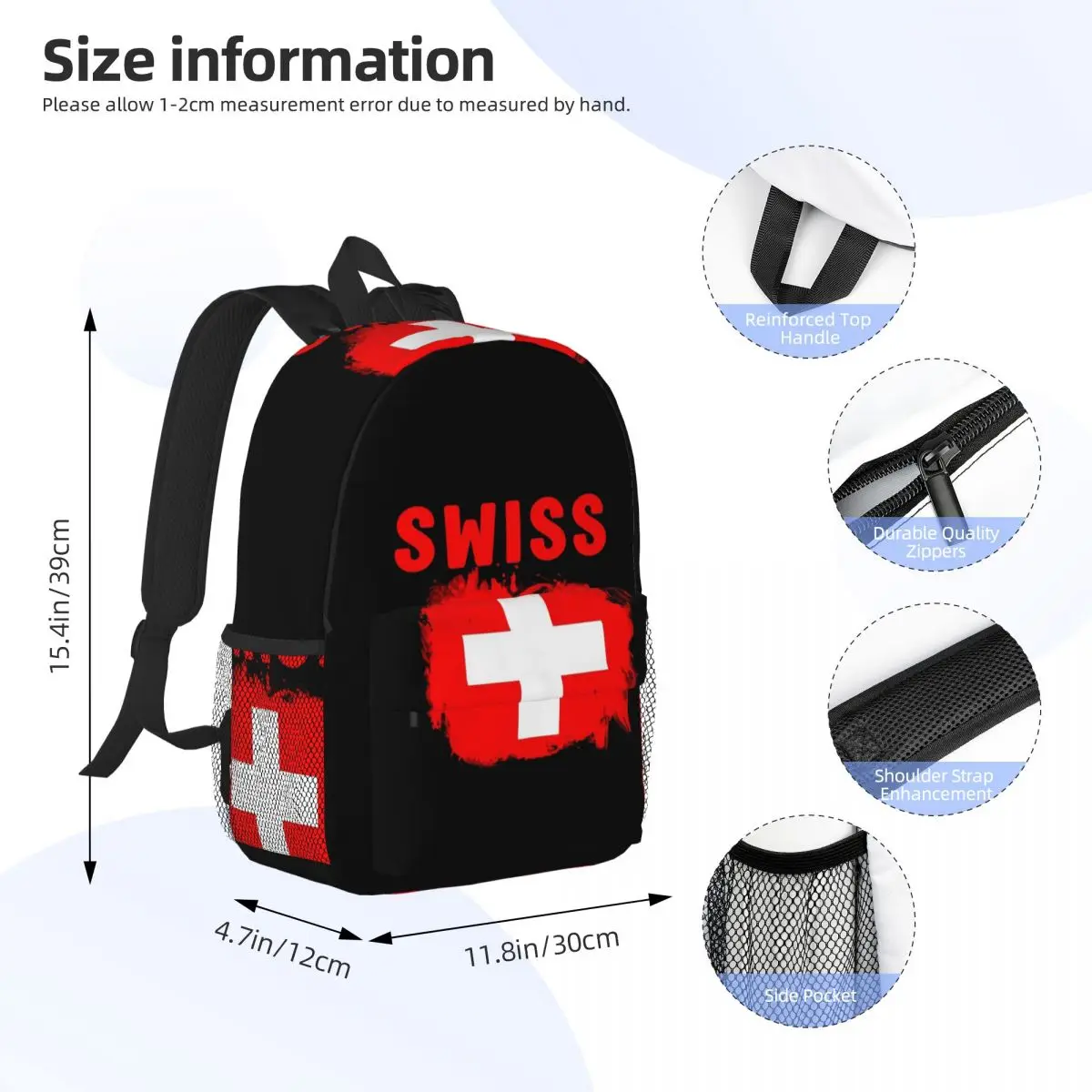 Swiss Switzerland Flag Backpack Student Boys Girls BookBag Men Women School Bag Laptop Shoulder Bags