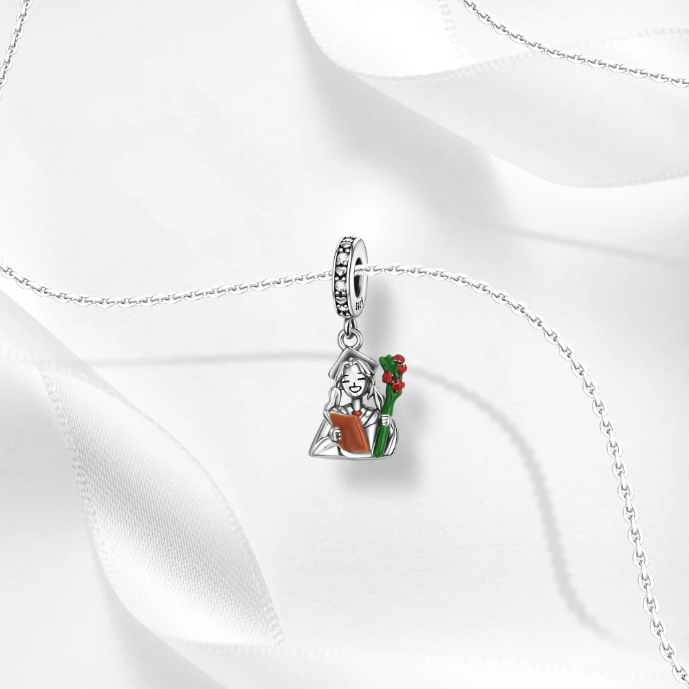 New 925 Sterling Silver Enamel Cartoon Character Dangle Charms Cute Ballerina Nurse Painter Girl Doll Beads Fit Bracelets Gift
