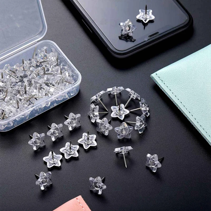 400 Pieces Star Shaped Push Pins Plastic Clear Thumb Tacks With Plastic Box For Cork Board Steel Point Decorative