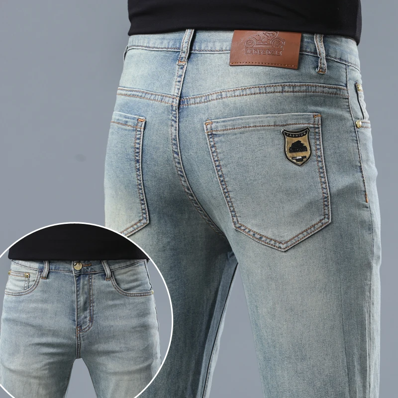 2024 Spring and Summer New Men's Slim-Fitting Small Straight Jeans Men's Stretch Slim Fit All-Match Street Trendy Casual Pants