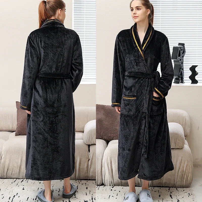 

Autumn Winter Homewear Couple Pajamas Women's Bathrobe Velvet Long Coral Extended Flannel Thick Warm Bath Nightgown Women's