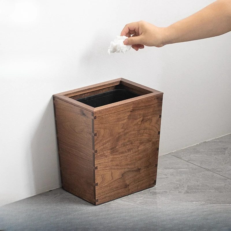 Black Walnut Solid Wood Trash Can Creative Modern Waste Bin for Home Living Room Wastebasket Retro Kitchen Office Garbage Bin