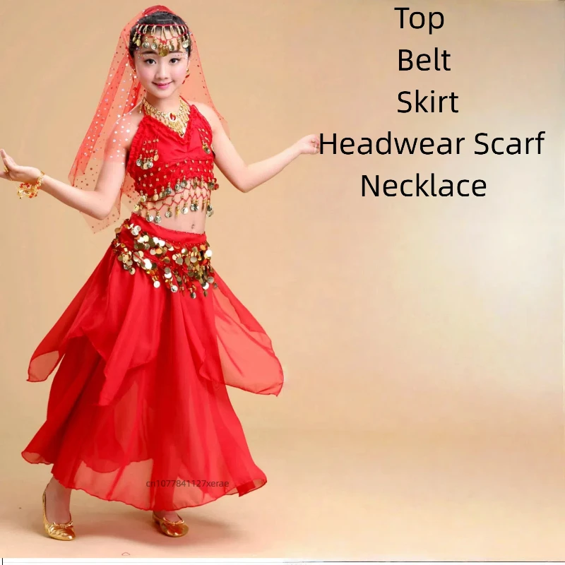 Girls' Belly Dance Set Dance Costumes Children's Indian Dance Performance Costumes Skirts Children's Ethnic Dance Performance