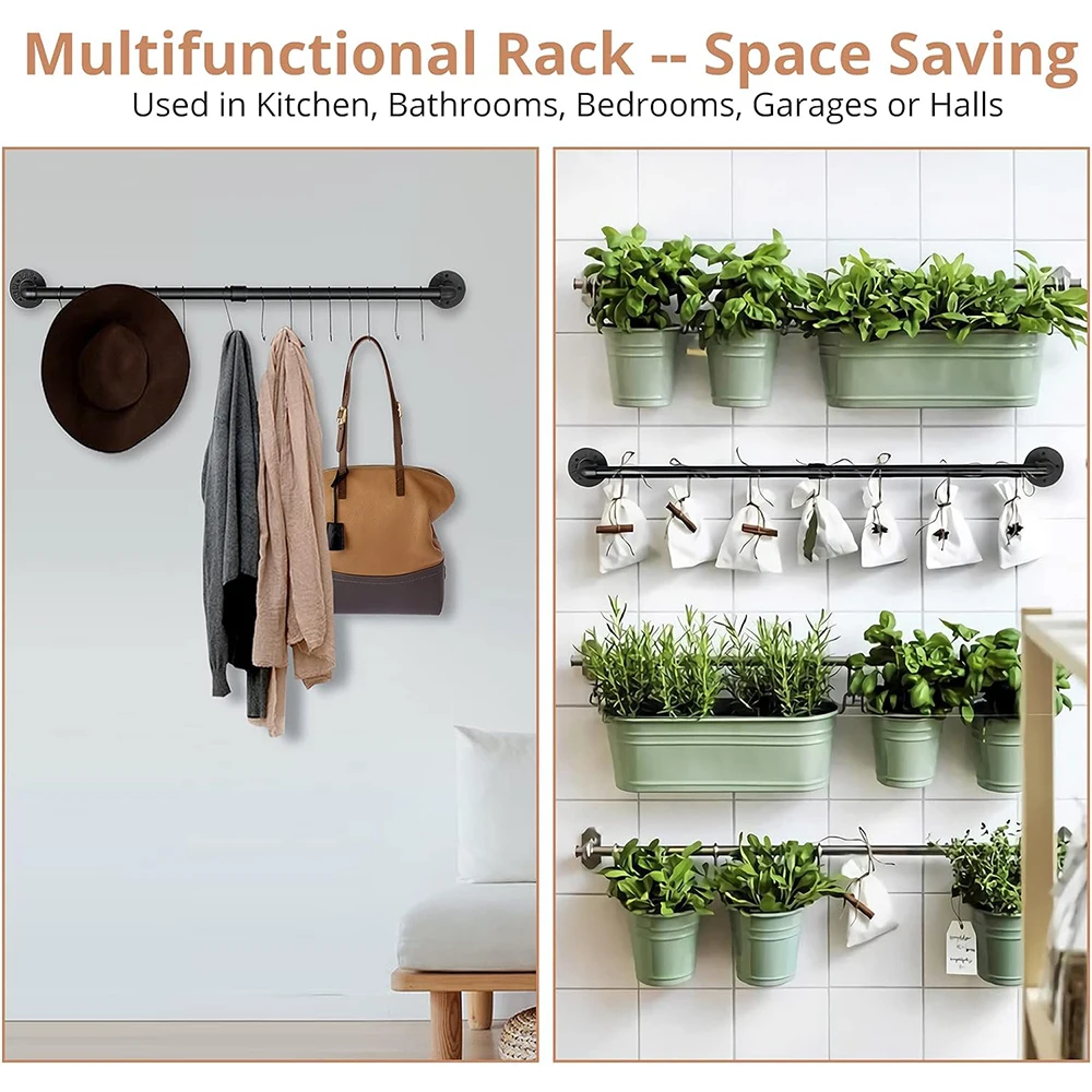 Wall Mounted Storage Rack with 10 Hooks Pan Pot Lid Shovel Spoon Organizer Hanging Iron Rack Kitchen Utensils