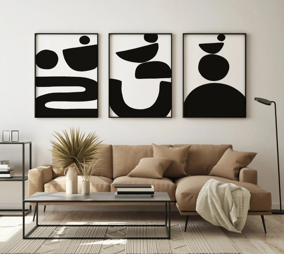 1PCS,Abstrakte Kunst 3er Poster Set | Abstract Art Poster Set of 3 | Bilder für Wohnzimmer im 3er Poster Set in Schwarz Weiß