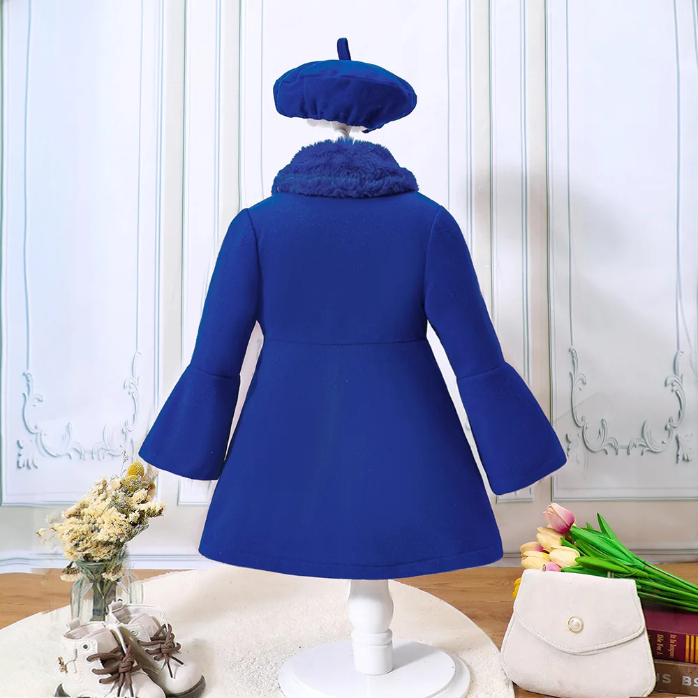 Mädchen-Herbst-Wintermantel, neue einfarbige Jacke für Mädchen mit Baskenmütze, warme, mittellange Oberbekleidung für Herbst und Winter. – Detail 8