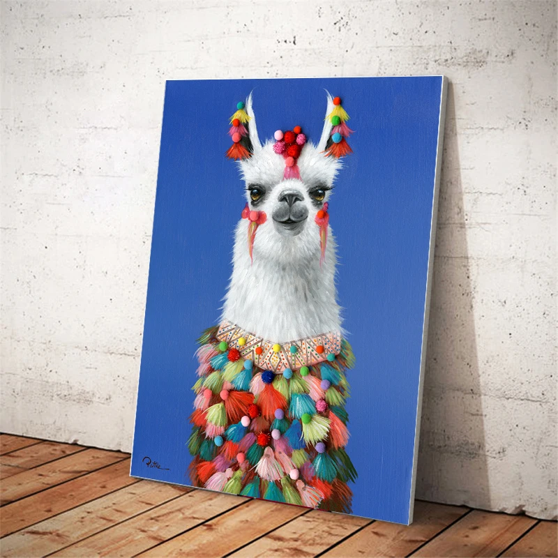 

Cute Bohemian Dress Alpaca Posters and Prints Ethnic Flowers Ostrich Abstract Animal Canvas Painting on The Wall Picture Decor
