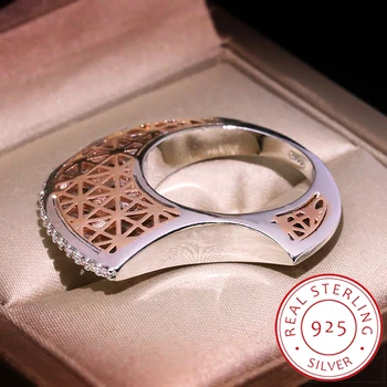 YENI Kadın Yüzük S925 Gümüş Renk Zirkonyum Moda Pirinç Serisi Ay Şekli Kişilik Takı Yenilik Hatıra Hediye