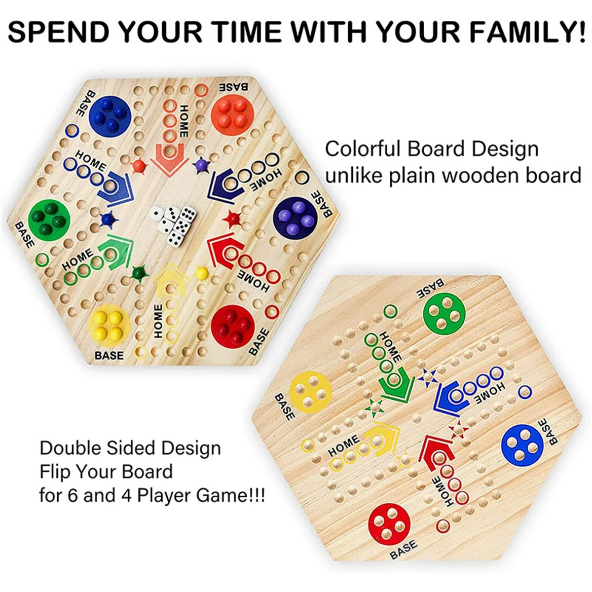 Double-Sided Fast Track Marble Board Game Wooden with 6 Dice and 30 Marble Balls Interactive Marbles Board Game Set