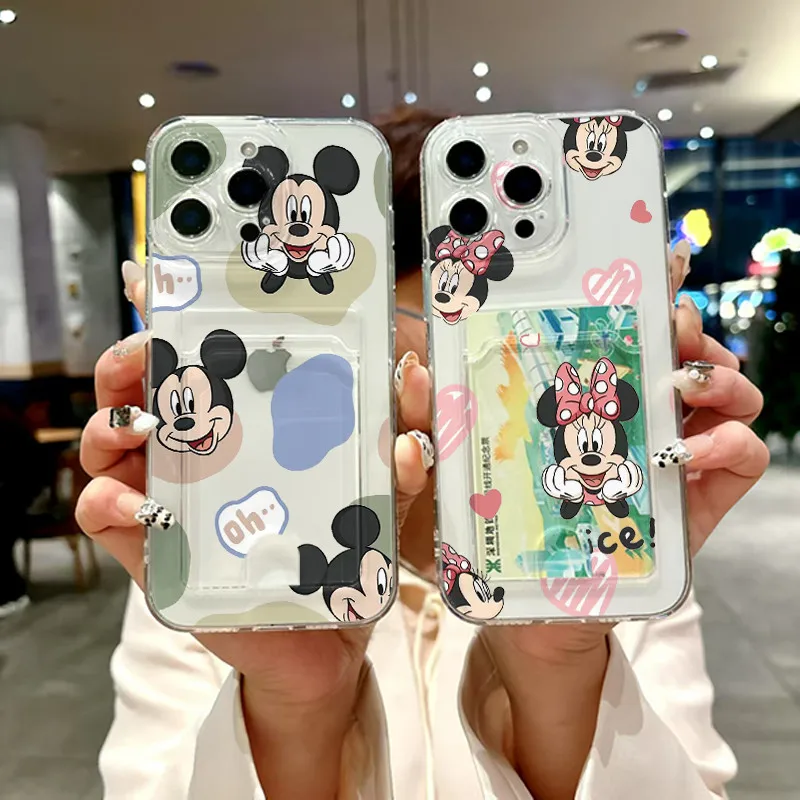 

Couple Mickey Mouse Minnie Phone Case for iPhone 11 12 13 14 15 16 Pro Max Plus X XS XR Mini Disney Cartoon Card Cover Cases
