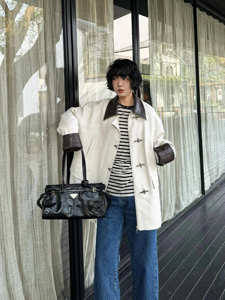 

Buue Metal Bule Loose ort Jaet Женская весенняя ткань Faion Hong Sle по индивидуальному заказу Long Sve Pure Color