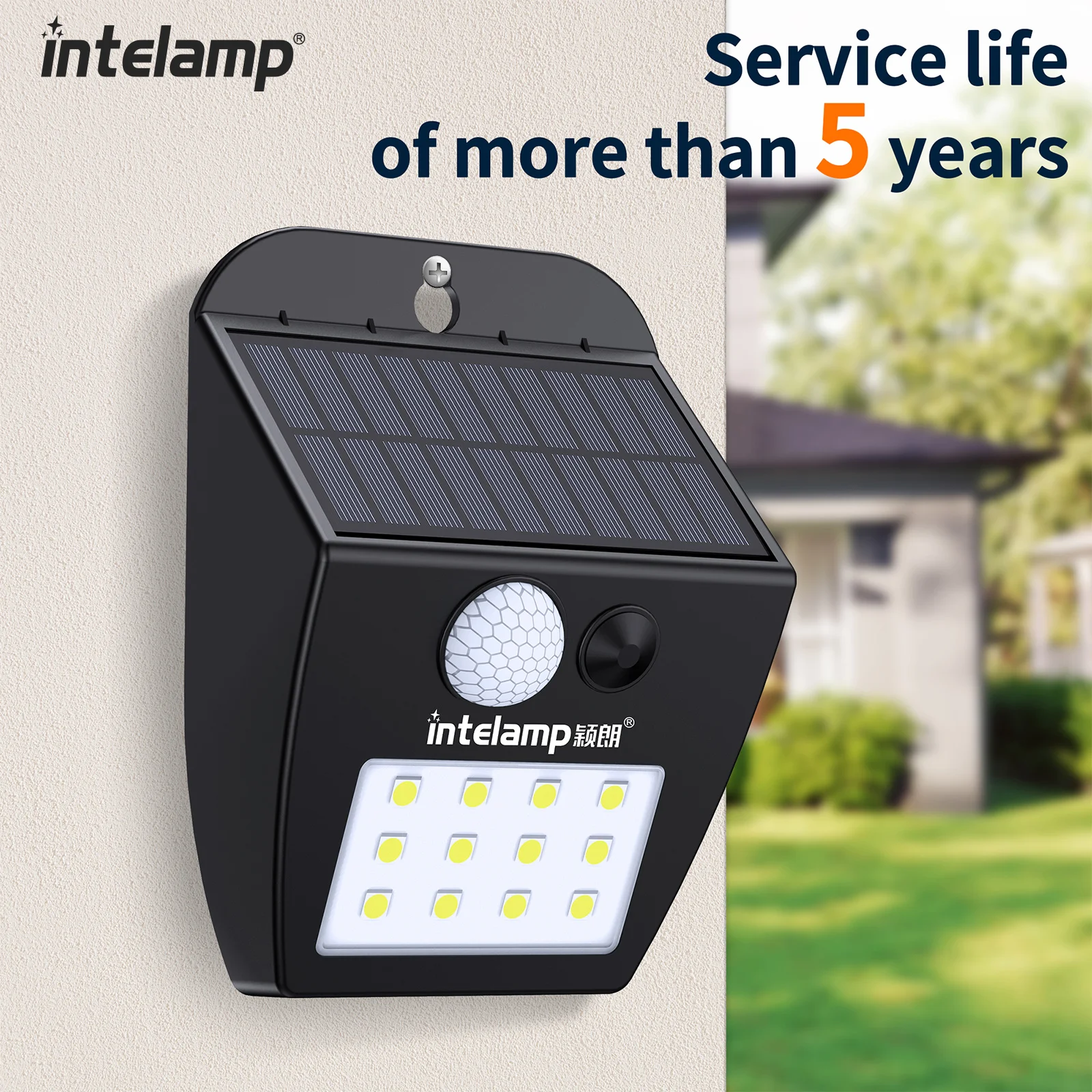 intelamp Single Head Solar Powered Auto Sensing Outdoor Garden Decorative Wall Light, Silicone Button Cover, LED, Clear Shade