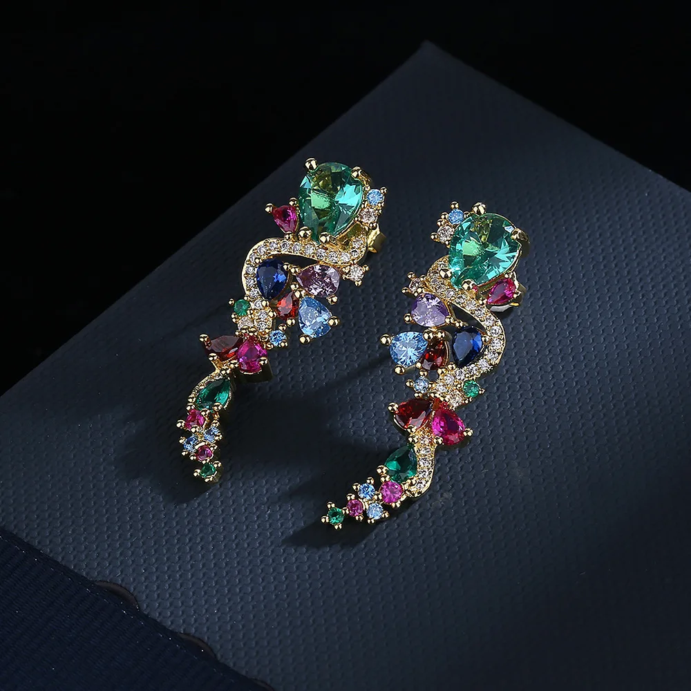 Light luxury micro-encrusted zircon flowers exaggerated super flash earrings bridal wedding dress wedding dress earrings