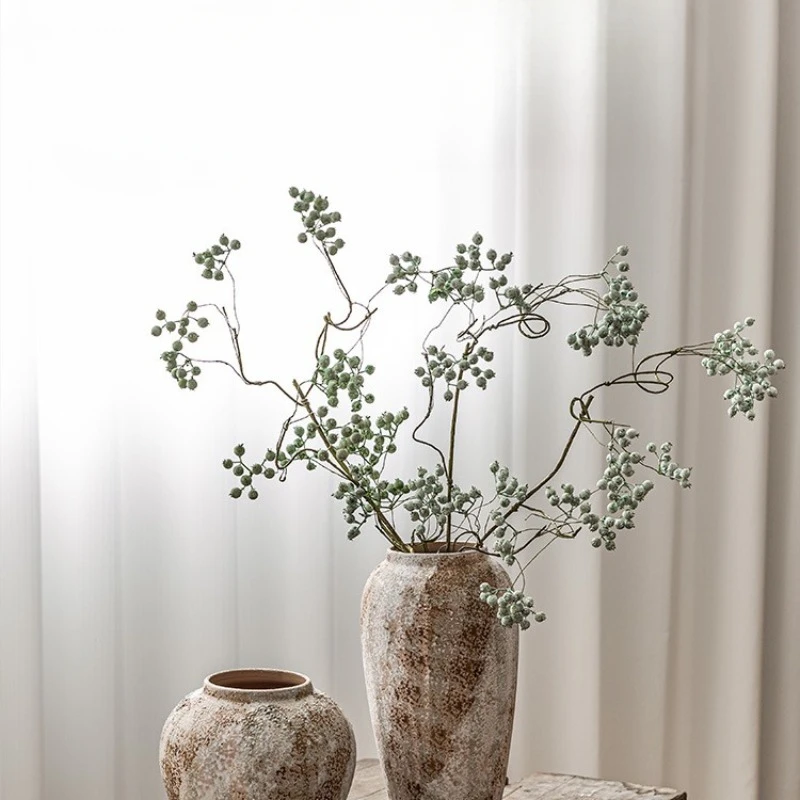 Vase ornaments, living room flower arrangement, ceramic retro clay pots, wabi-sabi wind floor-to-ceiling, holly