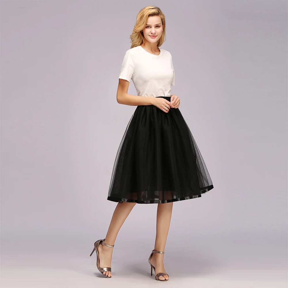 

Vintage Tulle Skirts For Women 5 Layers 65cm Midi Knee-Length Tutu Skirt A-Line From 65 To 105cm Elastic Waistline Half Slips