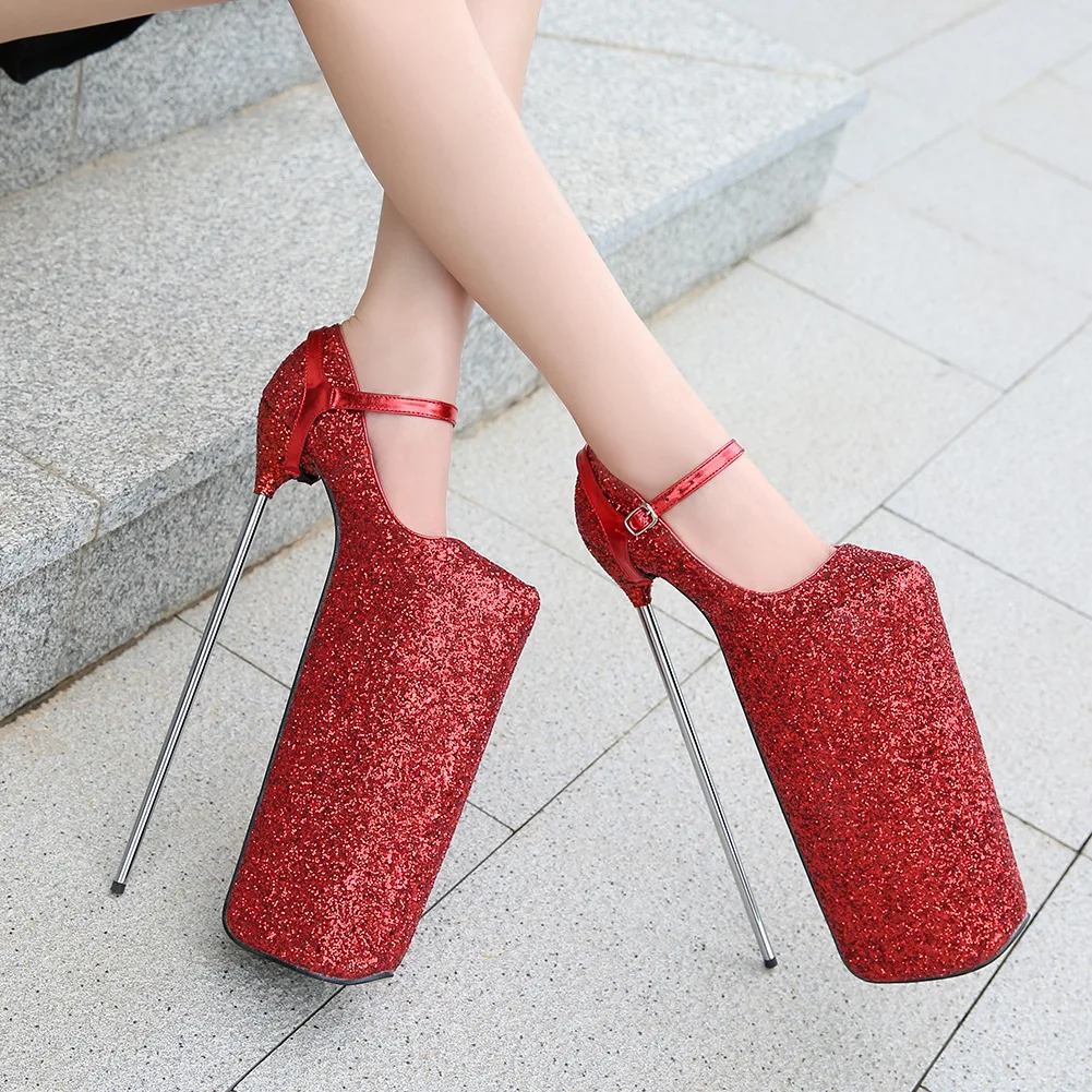 Super High Heel 30cm Glitter Pumps Women 20cm Platform Nightclub Pole Dancing Model Special High Heels Catwalk