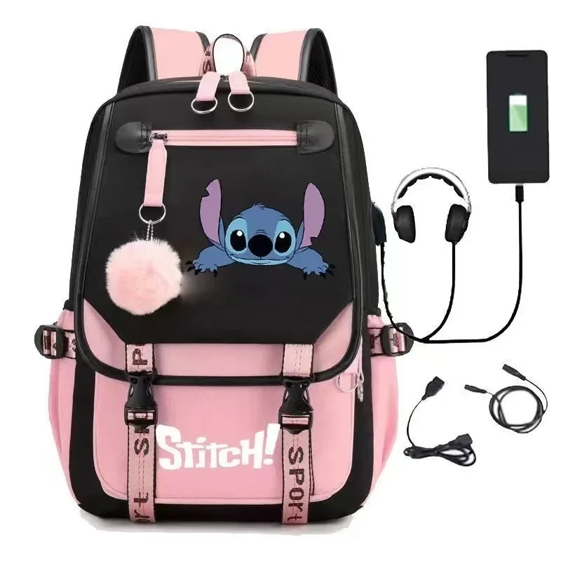 Miniso disney 2025 nova série bonito ponto casual saco de carregamento usb estudantes grande capacidade moda zíper mochila de alta qualidade