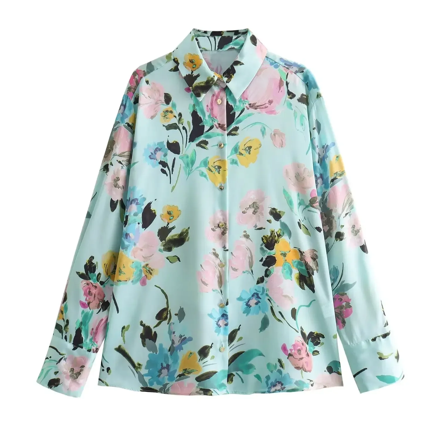 F 2024 Women's Floral Print Silk Satin Shirt Top Clothing Offers Shop Official Store Traf-store Vintage New in