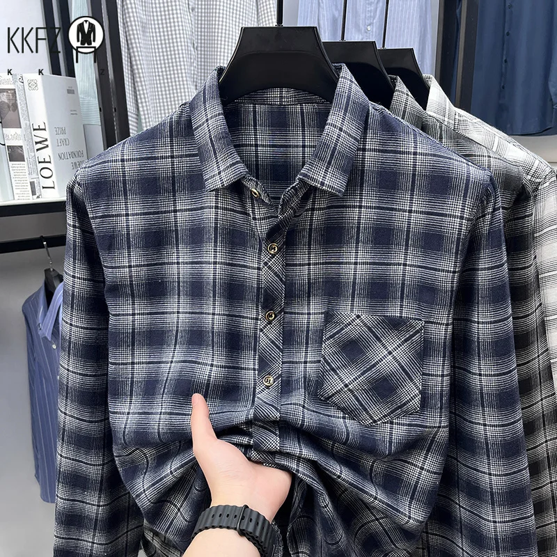 

Mens Checkered Loose Fit Long Sleeve Shirt Casual Button Up Lapel Collar With Pocket Comfortable Fabric For Outdoor Activities