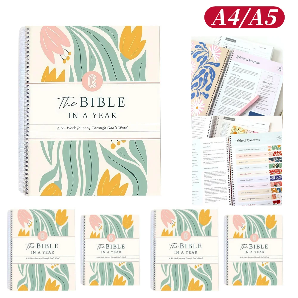 La Biblia en un año Guía de estudio de la Biblia en espiral Plan de estudio de la Biblia para mujeres a prueba de fugas Libro de guía de estudio de 52 semanas para regalo de amigo