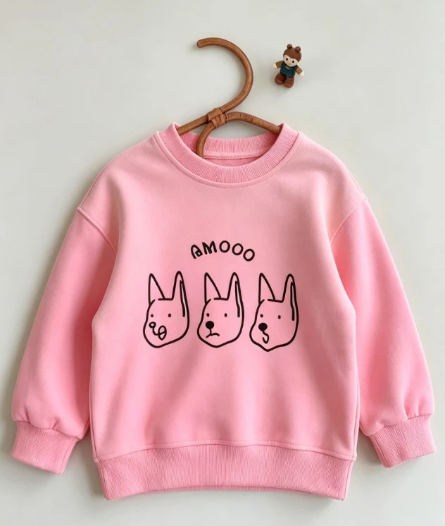 Children Spring Autumn Sweatshirt With Amooo Three Dogs Print Soft Long Sleeve Crewneck Pullover Breathable Top For Boys Girls