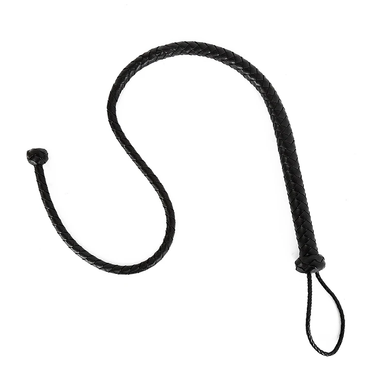 124cm di lunghezza Snake Whip tessuto in pelle nera testa tonda Horse Whip Riding Crop Flogger Paddle Slapper Horse Training Dressage fruste