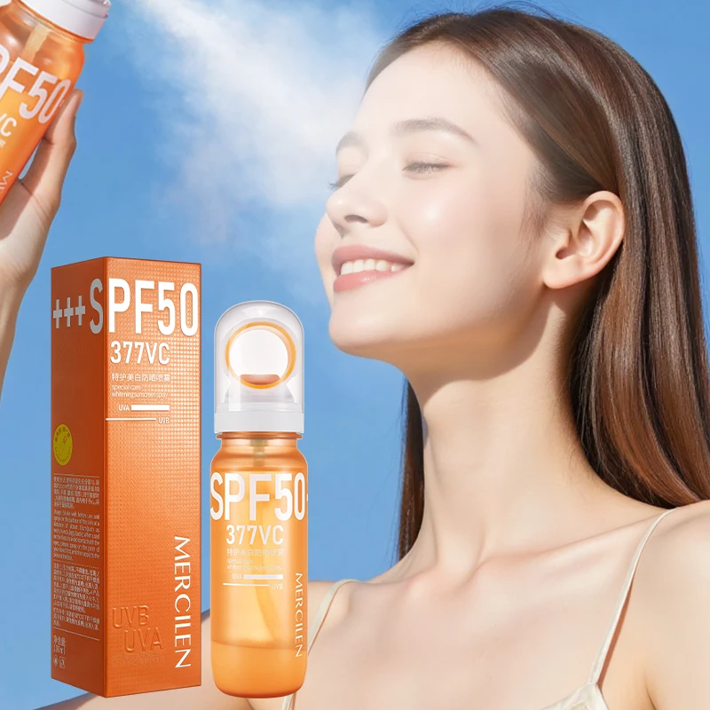 MERCILEN sunscreen spray, SPF50/PA++++ high sun protection with a lightweight, oil-free texture, fine wide-angle spray for quick absorption, waterproof and sweat-resistant, suitable for summer outdoor beach use on the face and body, for both men and women
