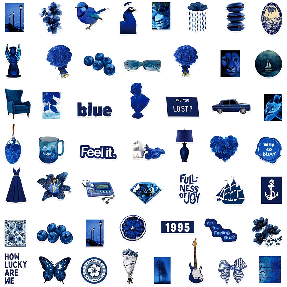 10/30/50pcs Cool Vintage Deep Blue Artsy Stickers INS Aesthetic Decals for Stationery Laptop Luggage DIY Decoration Sticker Pack