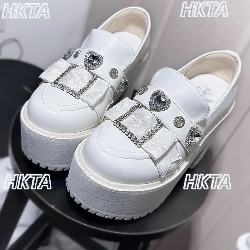 

Original Jirai Kei Style Japanese Thick Sole Shoes Punk Subculture Platform Shoes Women Black High Heels Pointed Leather Loafers