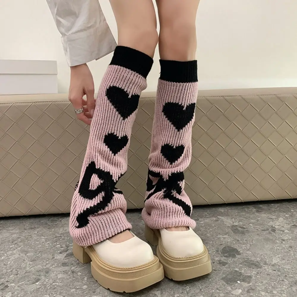 Fashion Heart Shape Ruffle Socks Knee High Bowknot Knitted Leg Warmers Sweet Cool Reversible Asymmetric Socks Autumn