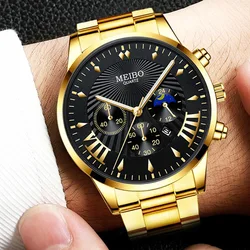 Luxury Brand Men Watches Calendar Gold Stainless Steel Quartz Watch Men Waterproof Sport Chronograph Relogio Masculino