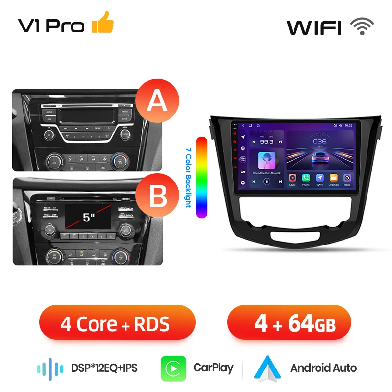 Junsun draadloze CarPlay Android Auto autoradio voor Nissan Qashqai (J11) / X-Trail (T32) 2013-2017 met ingebouwde koelventilator, Android GPS navigatie, multimediaspeler, WiFi, DSP, RDS, BT, SWC, IPS