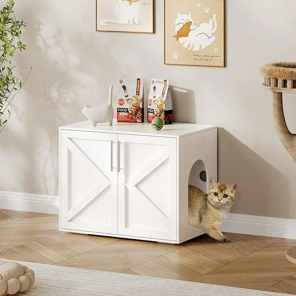 

Cat Litter Box Enclosure,Hidden Cat Litter Box Furniture With 2 Doors And Pads,Indoor Cat House,End Table,Wooden Kitty Litter B