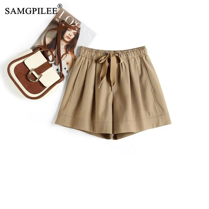 

Women's Summer Harem Shorts 2023 New High Elastic Waist A Line Casual Korean Fashion Wide Leg Five Point Womans Clothing 4XL