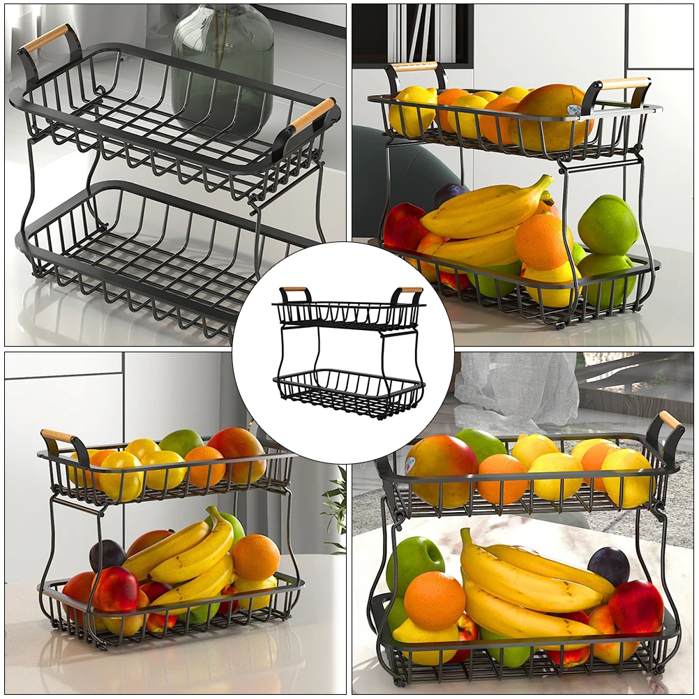 

Double Layer Fruit Black Versatile Fruit Basket Vegetable Practical Storage Basket Holder Storage Drain Kitchen