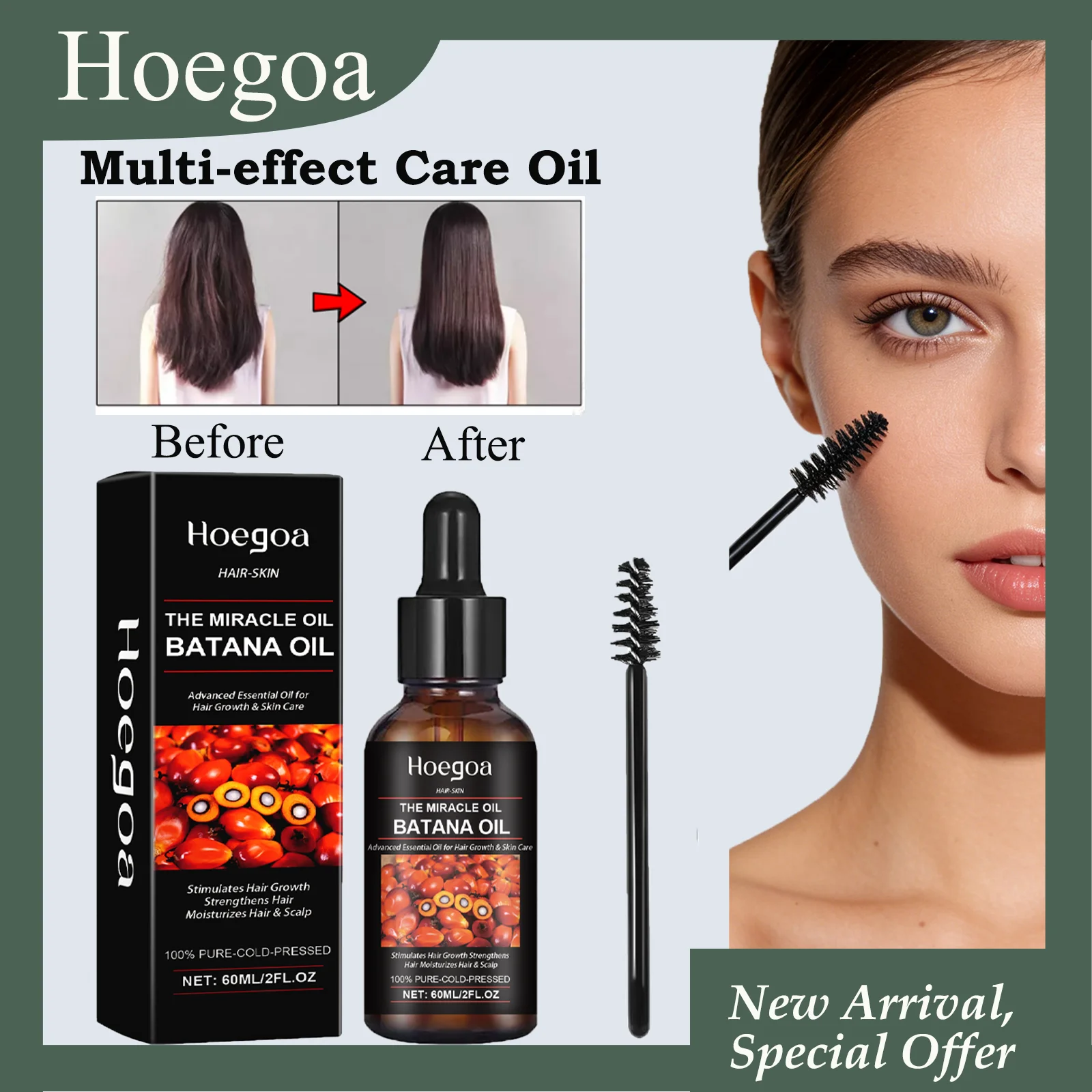 HOEGOA 60mL Batana Oil Moisturizes Scalp Improves Dry Skin Promotes Hair & Eyelashes & Eyebrows Growth Multi-effect Care Oil