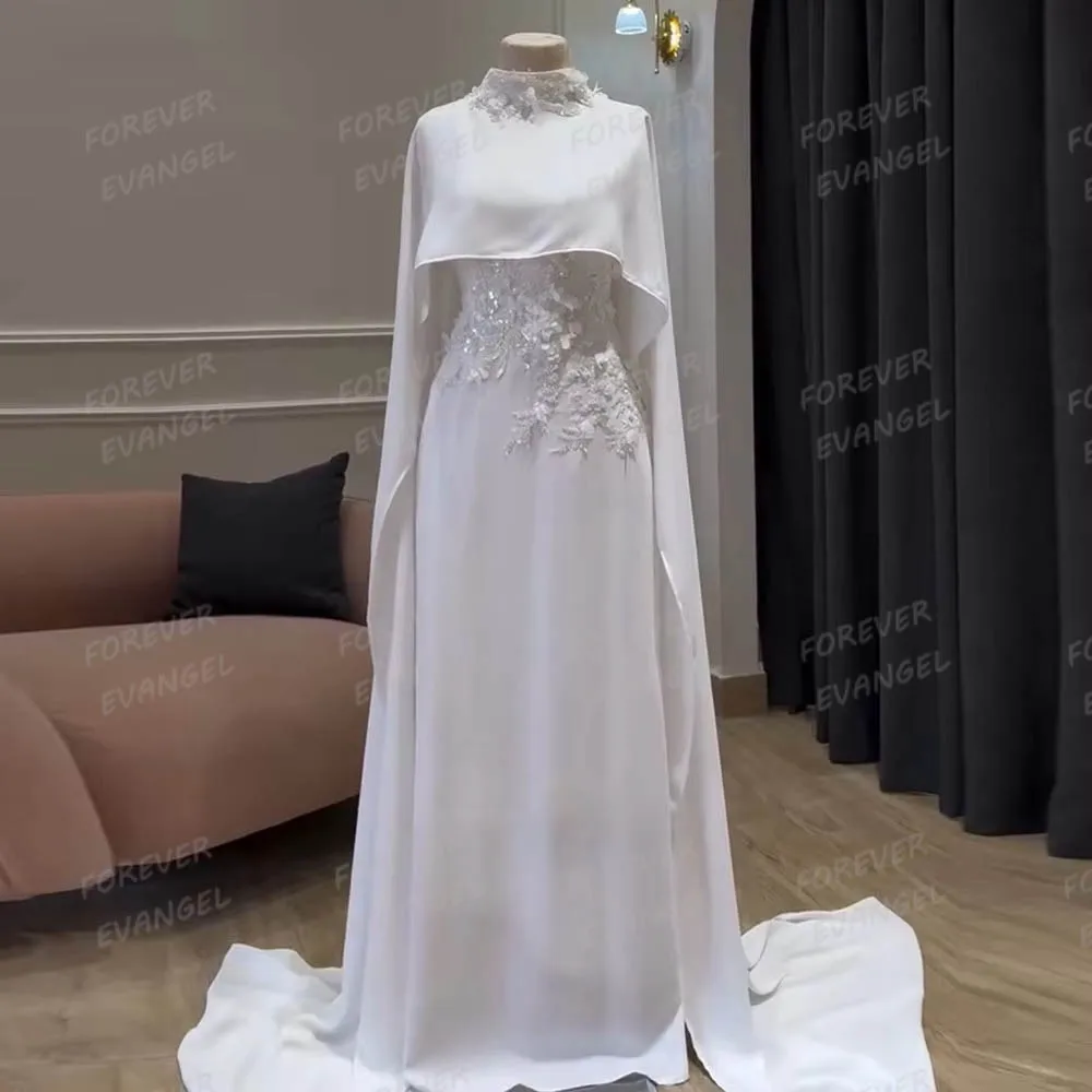 Formal Shawl Wedding Dresses Muslim Woman's Mermaid Bride Gowns Long Sleeve Elegant Appliques Customized Vestidos De Novia Gala