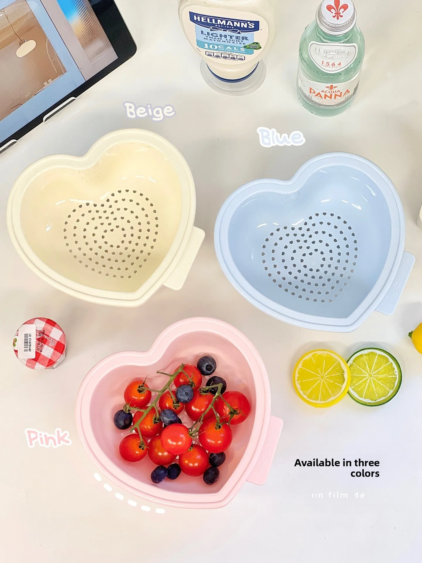 Double Layer Kitchen Drain Basket Fruit Vegetable Washing Basin Women's Style Plastic Macaron Colored Drain Basket - view 5