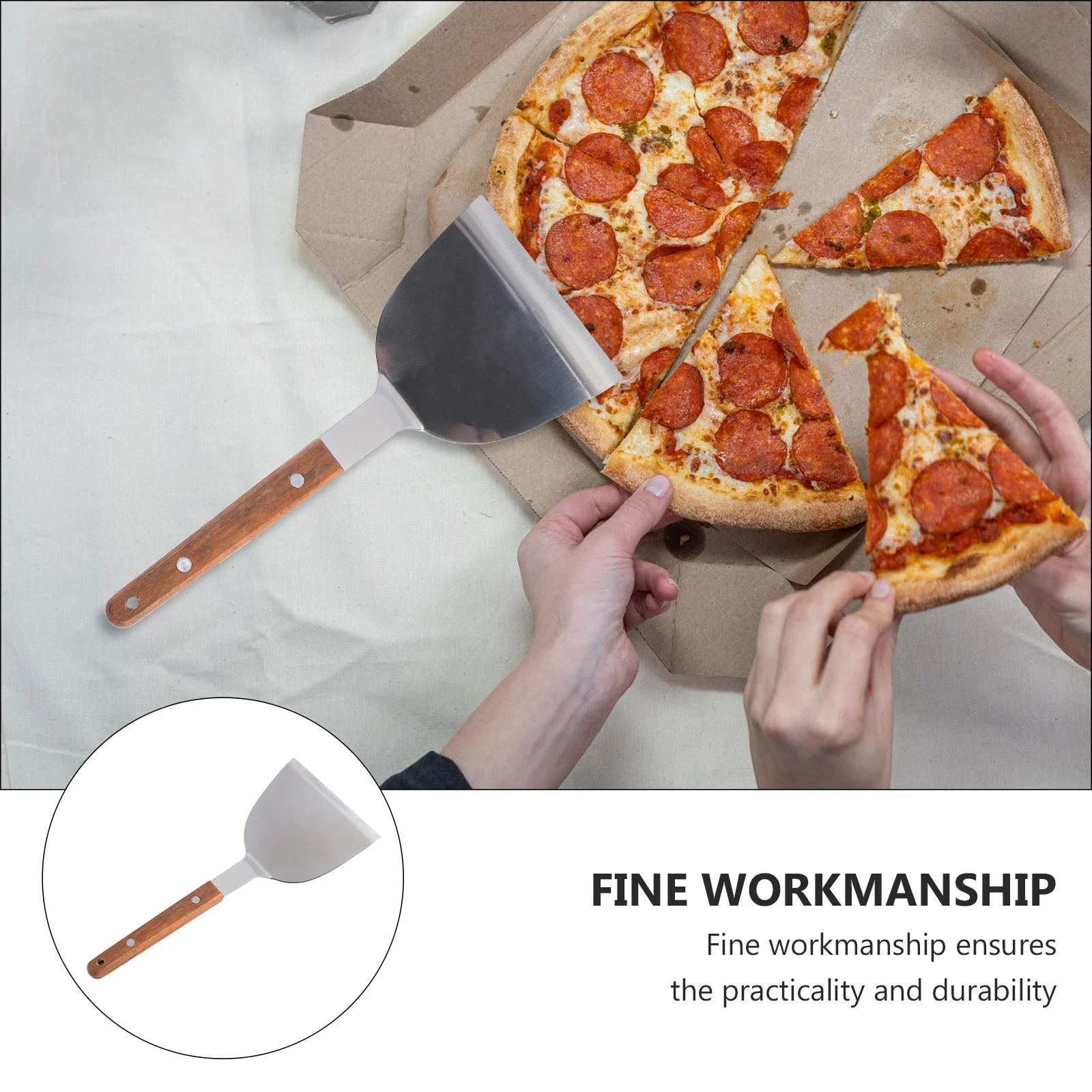 1 قطعة ملعقة مقبض خشبي الفولاذ المقاوم للصدأ المنزل مطعم ستيك البيتزا أداة الطبخ مقبض خشبي ملعقة #4