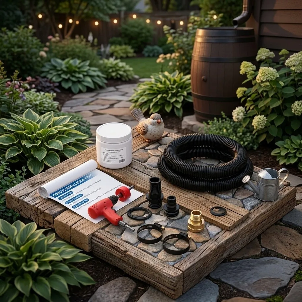 Rain Connector Kit for Rainwater Bucket Overflow Diverter Hose Setup Easy Installation No Tools Required Plastic Black