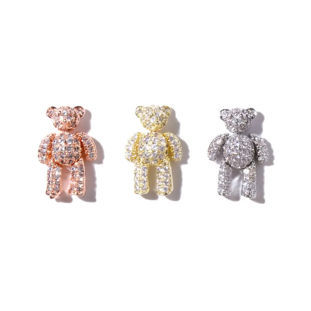 Ouro rosa ouro zircões encantos brilhantes cristal 3d strass decorações da arte do prego manicure urso jóias do prego