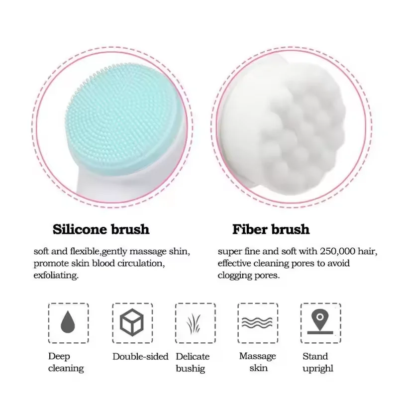 Double sided facial cleansing brush, soft bristled silicone facial cleanser, manual makeup remover tool