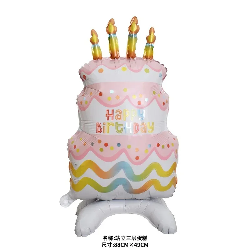 Cute Cartoon 3-layer Birthday Cake Castle Giant Aluminum Film Balloon Large Kids Hug Balloon Children Birthday Party Decoration