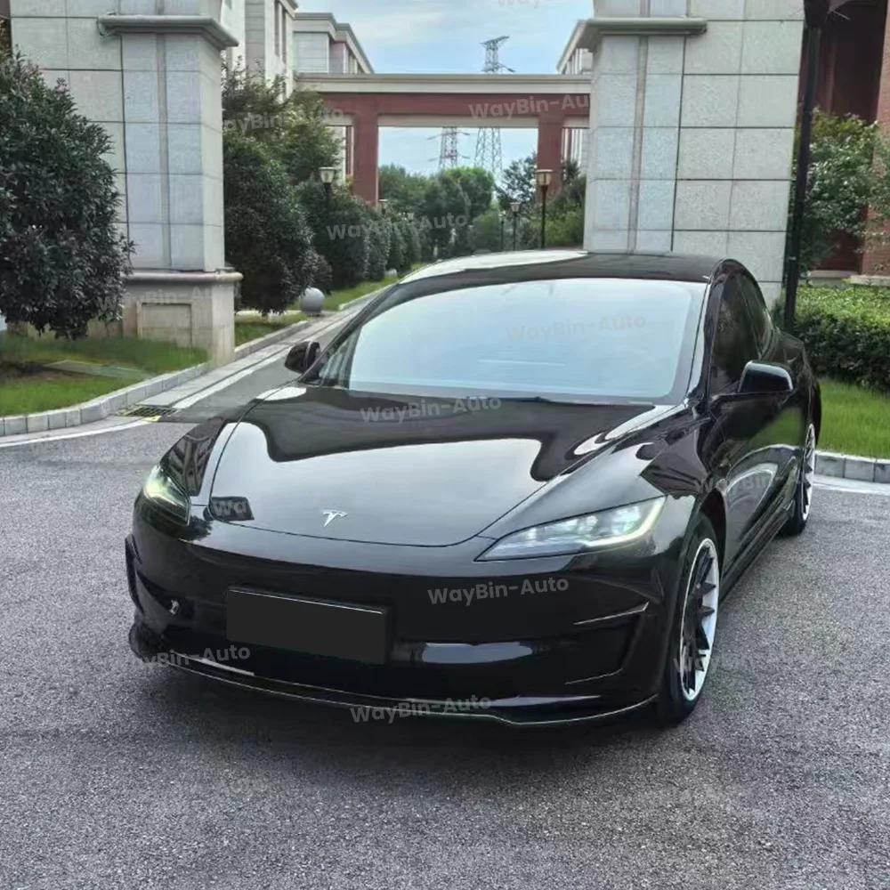 Dla 2017-2025 Tesla Model 3 Highland Zderzak przedni Spoiler ABS Czarny karbonowy zestaw karoserii Przednia warga Auto Accessorie — zdjęcie 3