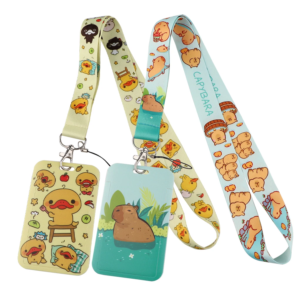 

Capybara Cartoon Print Webbing Lanyard Keychain Cute Duck Ribbon Hang Rope Keyring Mobile Phone Charm Neck Straps Key Ring